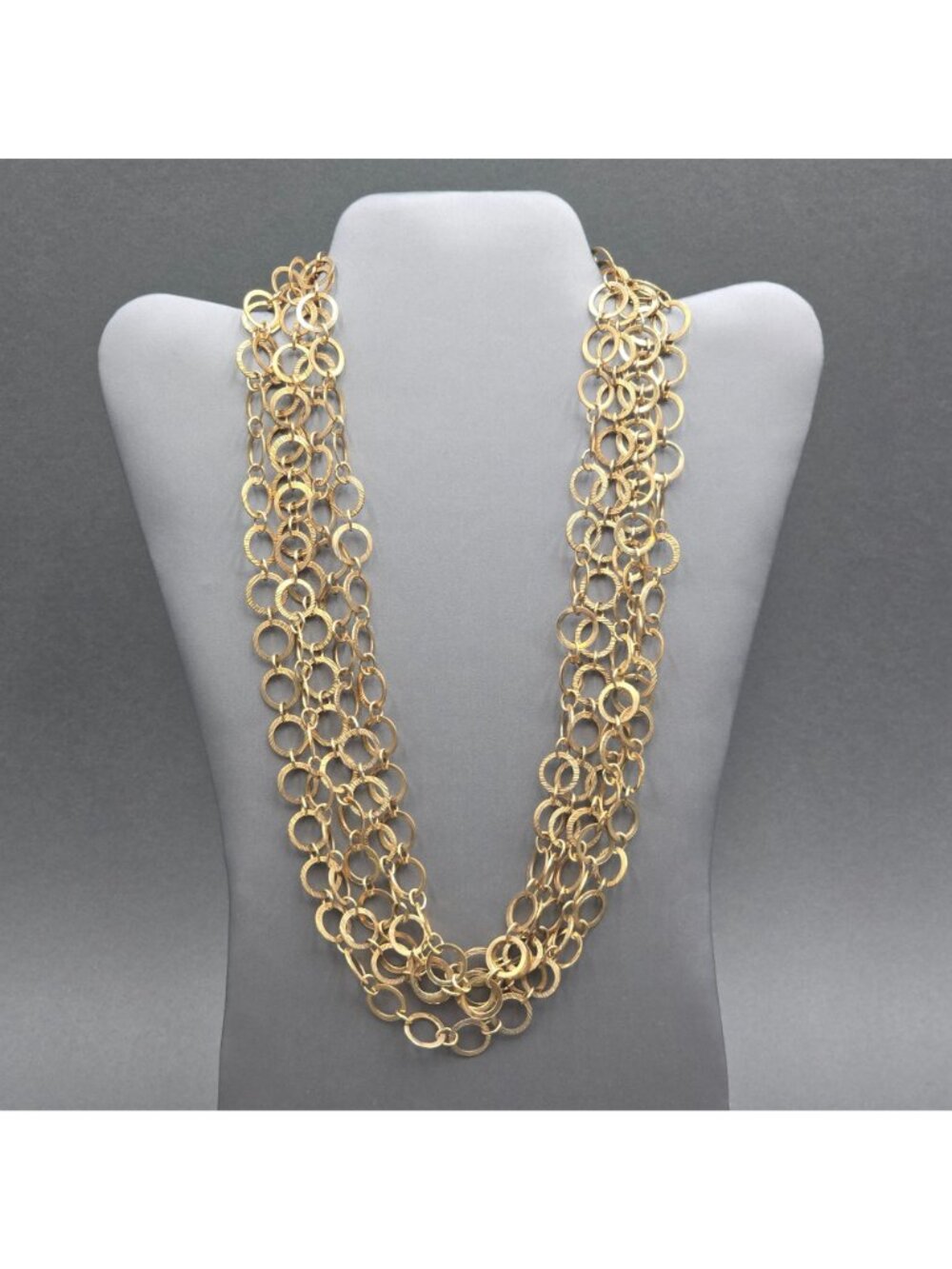 Vintage Multi Strand Circle Link Necklace 18" Heavy Gold Tone Statement Piece - Picture 3 of 12